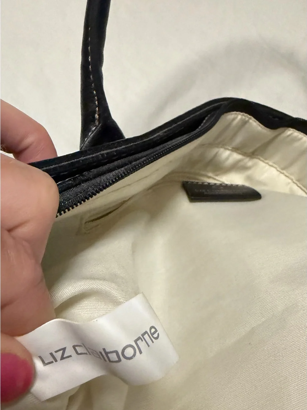 NWOT Liz Claiborne Black Leather Tote with White 'A' Accent